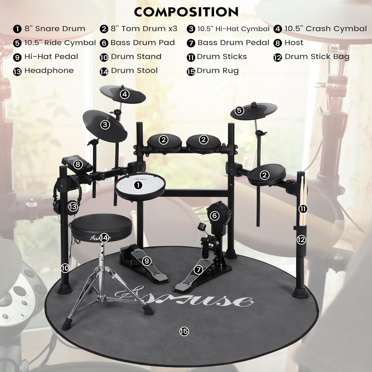 Batterie Électronique Drum Set, Coolmusic Roll Up Tambour Techargeable